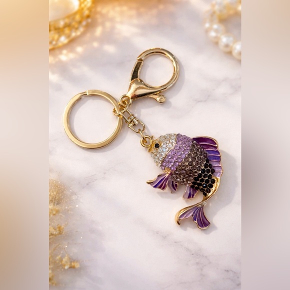 Accessories - Purple Rhinestone Fish Bag Charm Keychain – Handbag Purse Accessory